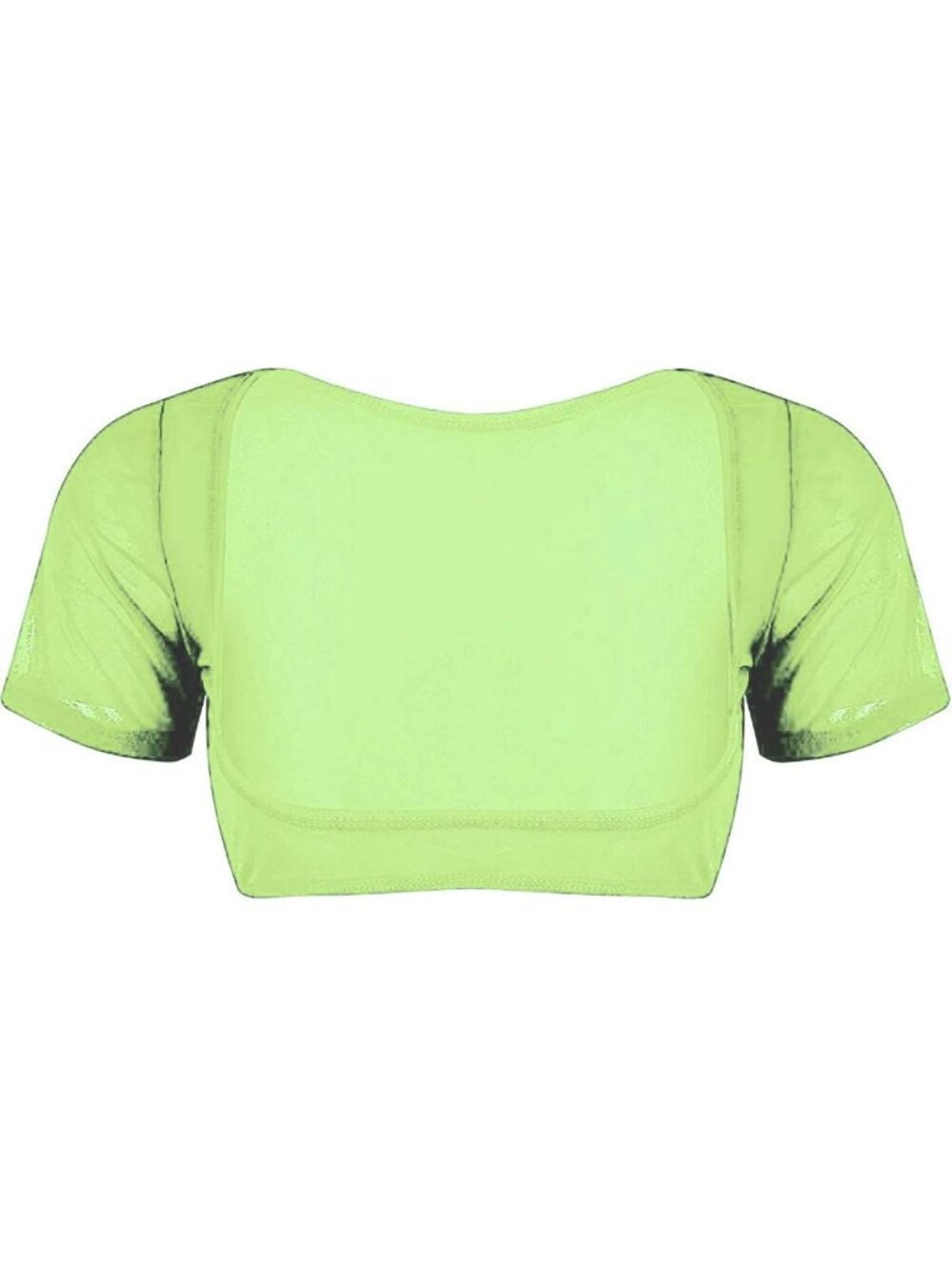 Women's Light Green Mesh Open Bust Short Sleeve Spandex Belly Dance Crop Top